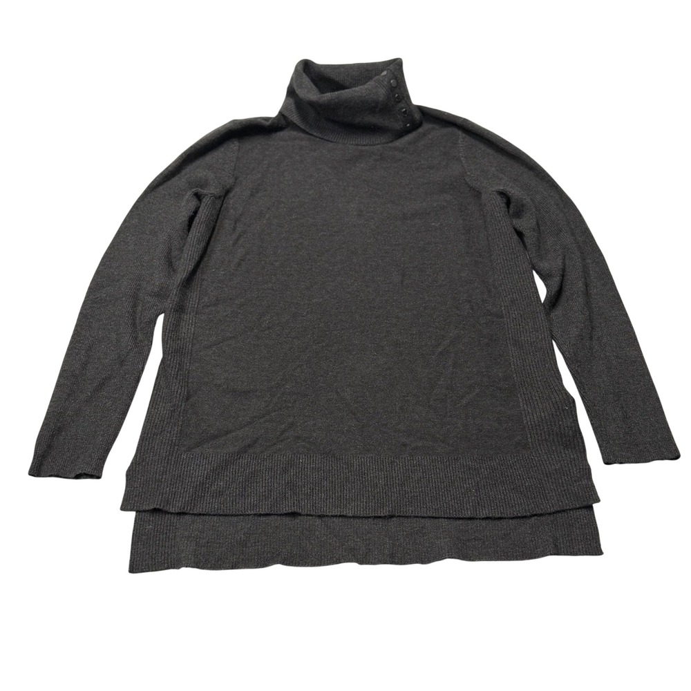Calvin Klein Jeans Sweater Womens Button Turtleneck Charcoal Gray High Low Large
